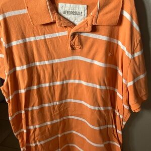 Aeropostale Orange and White Polo Shirt with Stripes